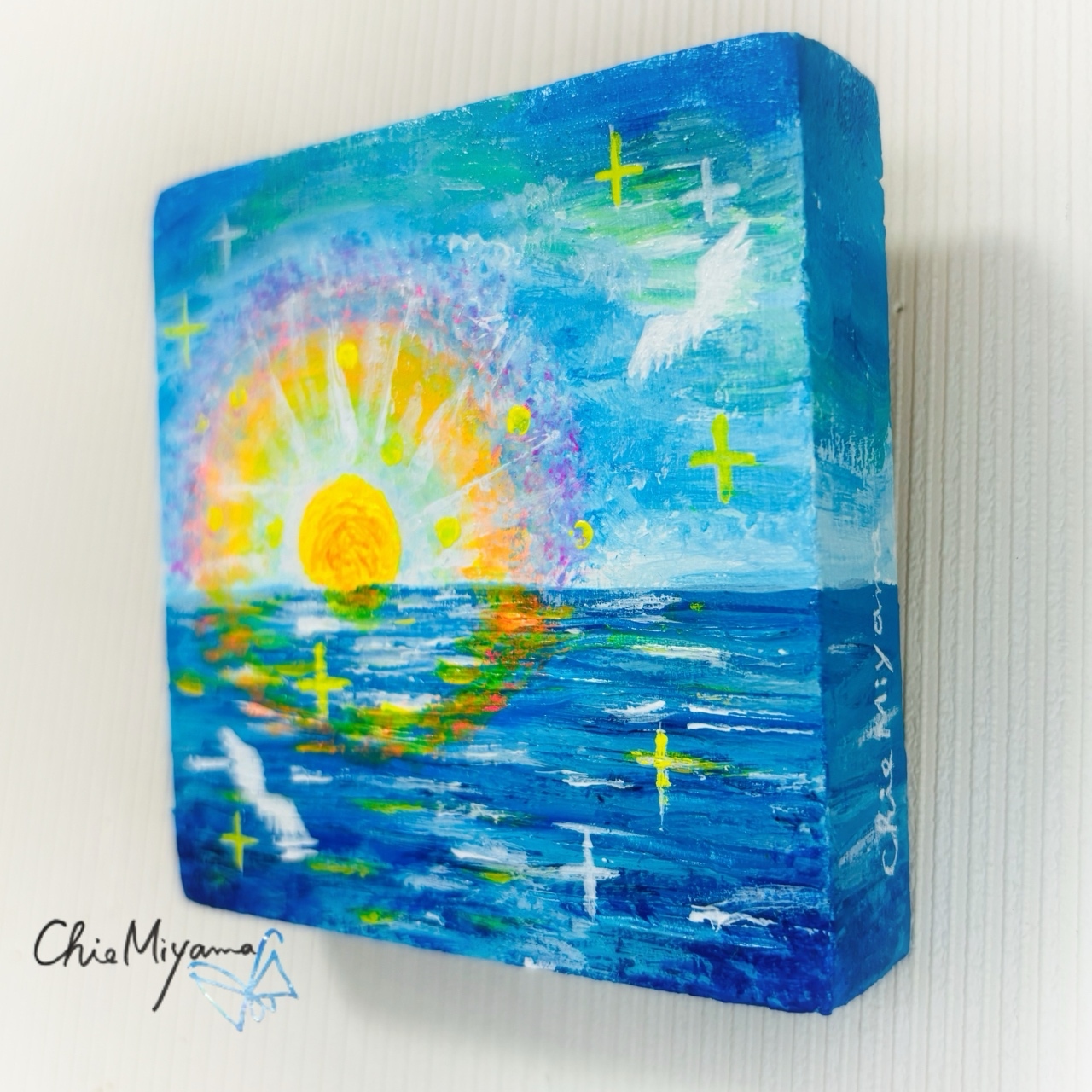 原画【海の輝き】 抽象画 太陽 海 ブルー 青 おしゃれ モダンアート
