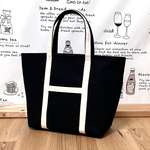 ★Mサイズ  ●黒帆布 の 綺麗なモノトーン トートバッグ /A4対応サイズもあります