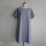 綿麻ワッシャー　ドロップショルダーワンピ（ネイビー）