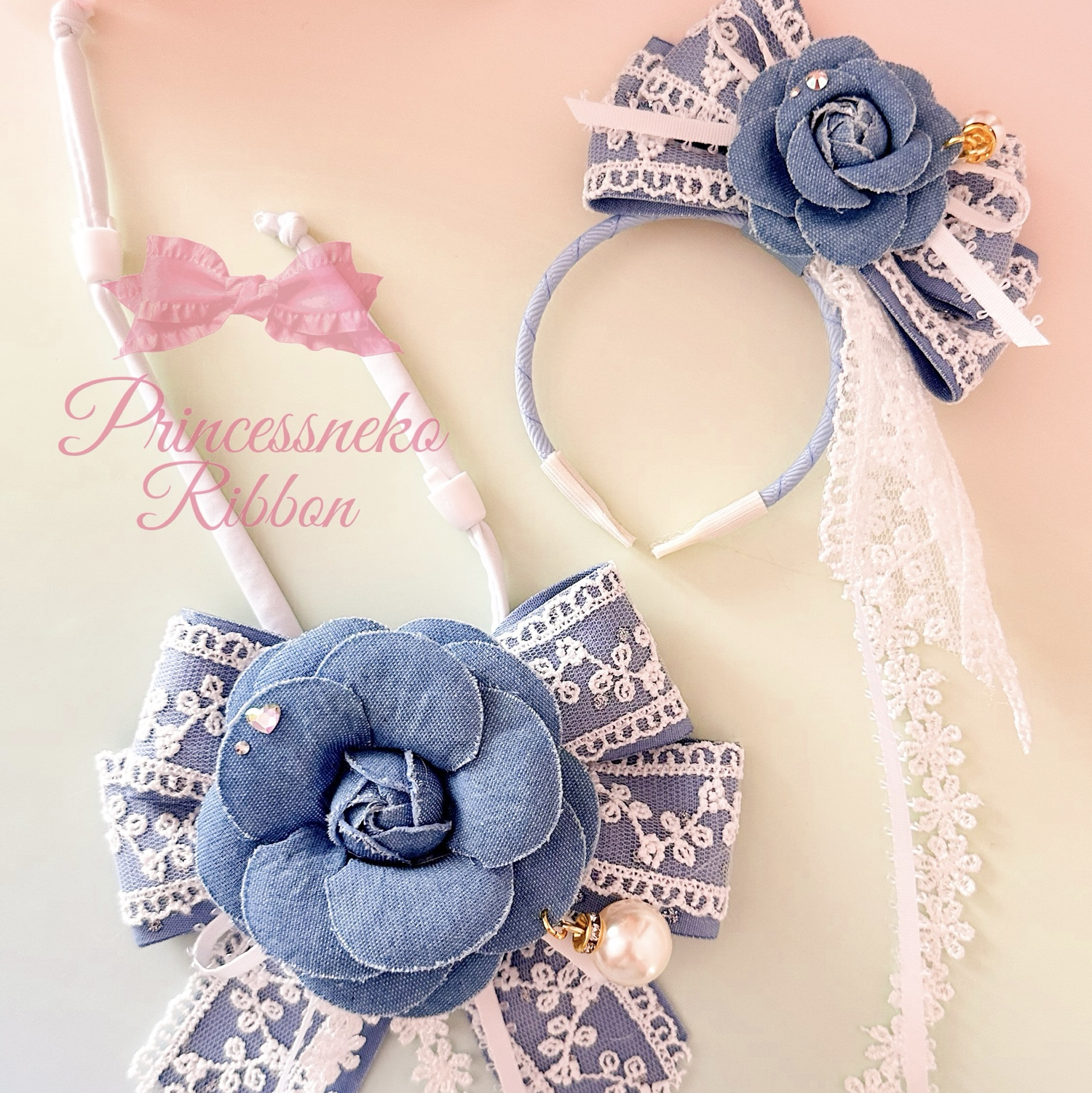 奈々、ピンクフラワー(①)シングルリボン、わんちゃん猫ちゃん用首輪 奈々様専用、ピンクフラワー(①)シングルリボン、わんちゃん猫ちゃん用