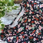 natural*(L)綿麻ブラック花柄半袖チュニック