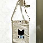 キャンバス　フロントポケットサコッシュ　お魚シャツ猫
