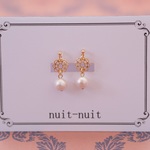 【人気！再販多数！♥1000】【E】レースのような小さなお花とコットンパールの樹脂ノンホールピアス(樹脂製イヤリング)