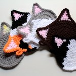 エコたわし　猫5枚セット　(ブチ猫・三毛猫・無地猫)　