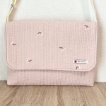 図書袋　ヌビ・チェリー刺繍/ベージュピンク×ヌビベージュピンク