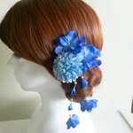 再販×6⭐️️【和装＊洋装どちらも可】花の髪飾り ４点セット　揺れるブルー紫陽花の花びら付き ブルーマム