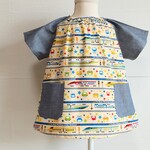 半袖スモック☆カッコいい新幹線ボーダー×ネイビーグレーダンガリー袖(110size)