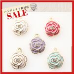 【ハンドメイド素材店】(5色セット）おしゃれ カメリア 花 フラワー ジュエリー チャーム パーツ ゴールド 金属チャーム 手芸材料 カン付き デコ ピアス ネックレス レジン 封入 部品