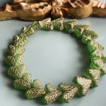 光る【2コセット】JIRI＊IVANA#czech beads#チェコビーズ　Leaves in heart 15x13㍉　matte peridot green/bronze