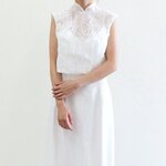 ウエディングドレス ハイネック 背中見せ ボレロ　可愛い 結婚式/披露宴/挙式