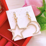大ぶり❣️星✩月☽︎‪︎ゆらゆら ジルコニア お洒落 レディース ハンドメイドピアス イヤリング アクセサリー ハロウィン🎃🌙👻🌟
