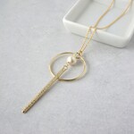 リング×スティック×コットンパール＊　ロングネックレス　シンプル／大ぶり／ゴールド／ペンダント／バー／金具変更