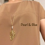 リーフと淡水パールのロングネックレス