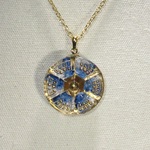 チェコガラスボタン　金彩と蒼のペンダント