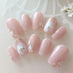 シャンパンピンク フラワーネイル  /和装/ウェディング/ブライダルネイル/ネイルチップ/付け爪/結婚式/Ｊ224