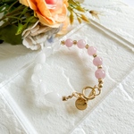 ホワイトムーンストーン ディープローズクォーツ ヘマタイト 大ぶり 個性的 マンテル ブレスレット ゴールド