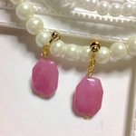 【再販】ピンク ジェイド  イヤリング・ピアス