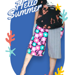 アシンメトリーハーフパンツ「朝顔×縦じま」