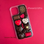 限定1点のみ★赤ハートとヒョウ柄チョコレートのiPhone12/12Proケース