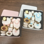 即日発送可＊出産祝いや内祝、ジェンダーリビールに＊出産祝いアイシングクッキー缶