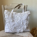 専用ページです＊whiteworkお守りバッグ*フランスアンティーク*ホームスパンリネン*手編みレース*トートバッグ*ヴィンテージ