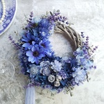 Jolie botanique＜mystère＞＊ハーフリース＊母の日＊母の日リース＊＊リース＊フラワーリース＊ハーフリースブルー＊ハーフリース結婚祝い＊結婚祝い＊シック＊ブルー