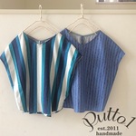 再販各柄1着づつ『受注生産』USAコットン・Cotton+Steel/夏のブルー系・フレンチスリーブ・Vネック ブラウス