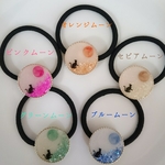イニシャル入可能☆光る黒猫と満月オーダーメイドヘアゴム レジン 蓄光      