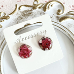 再販　極小ミニバラコロコロ一粒ピアス　イヤリング　赤　レッド　ドライフラワー　レジン　押し花　薔薇　サージカルステンレスピアス