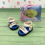 オビツ11ラインストーンサンダル（アイボリー+ブルー・金具金）