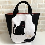 ☆オーダー品【送料無料】ころんとバルーンバッグ(ねこ柄/グリーン&ブラック帆布)