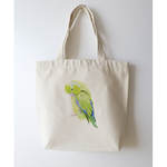 p-jet　マメルリハ グリーン トートバッグ / A4ファイル対応 内ポケット付き /  帆布　キャンバス  /　鳥　インコ　マメルリハノーマル
