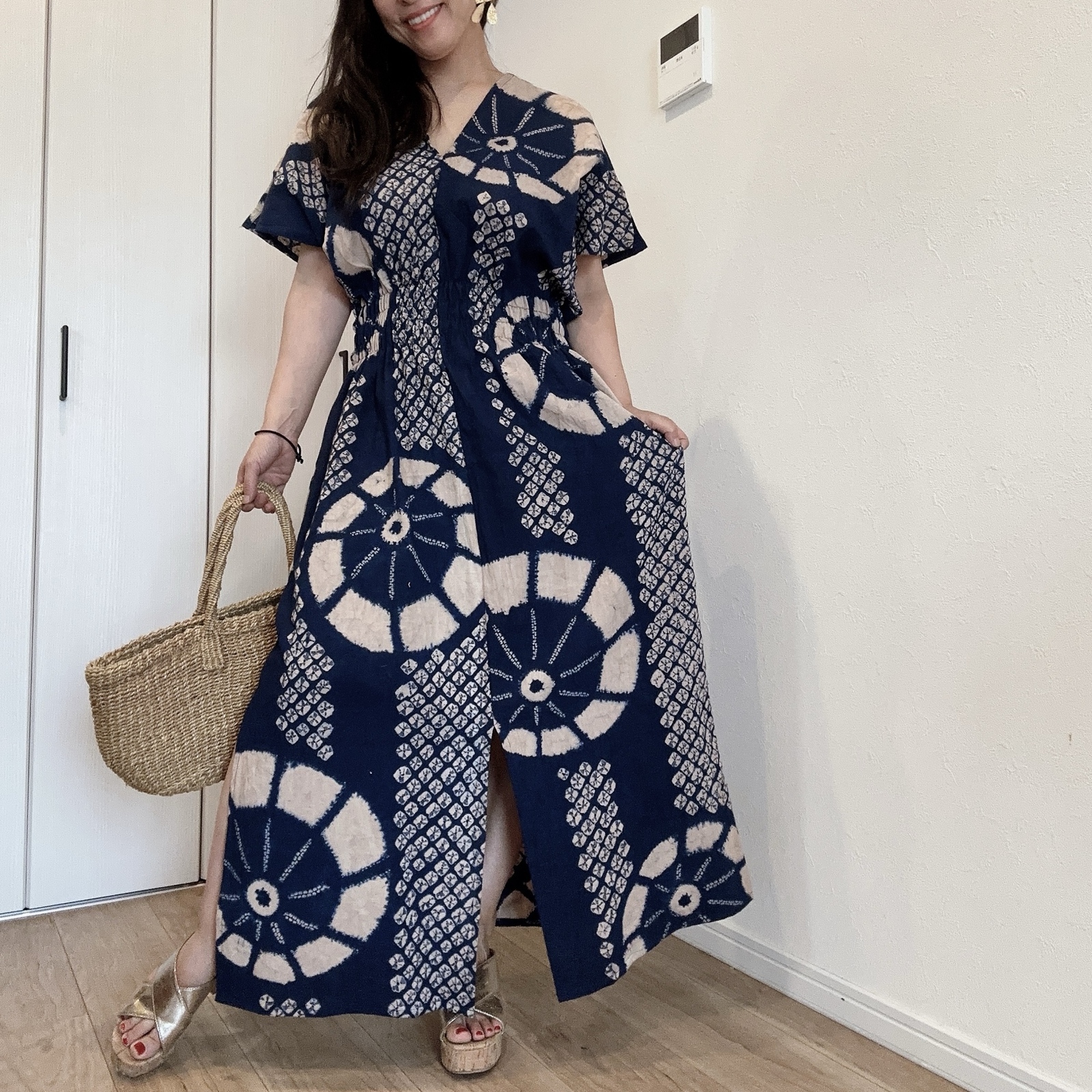 浴衣 リメイク 有松絞り ワンピース ハンドメイド ロング マキシ