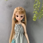 ⭐︎🆕マキシ丈ワンピース　くすみグリーン　リカちゃん服　リカちゃんアウトフィット