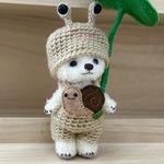 ハンドメイド　でんでんむしむしカタツムリ〜🐌梅雨に負けるな☔️葉っぱで雨やどりのカタツムリ着ぐるみテディベア風クマさんぬいぐるみ