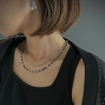 淡水パールとヘマタイトのネックレス　メタリックパール　ピーコックカラー　ステンレス　ネックレス　おしゃれ　ユニセックス　かっこいい　小粒パール