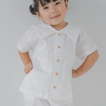 コットンリネンのセーラー襟の半袖シャツ(ホワイト)☆ベビー服 女の子 男の子　80サイズ　90サイズ　100サイズ　1歳　2歳　3歳