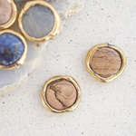 ［2個］天然石 ゴールドフレーム フラットビーズ / ピクチャージャスパー