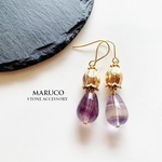 PP400-334フローライトgradation DROP+鈴蘭*天然石ピアス  ｽﾃﾝﾚｽ　【送料無料】イヤリング・樹脂ピアス対応