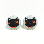くるみボタン寝てる猫black2個デコパーツ