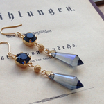 再販×5  紺色ガラス シャンデリアピアス ＊イロアソビ＊