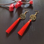 【チャイナ】双喜紋とタッセルのピアス(イヤリング)（ゴールド）【ダブルハピネス】【中華風】【華ロリ】