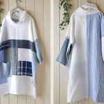 送料無料♪オフ白リネン＆色々パッチオフタートルワンピース☆彡002