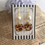 レオパードプレート&コットンパール🌟ピアス