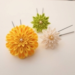 【受注】つまみ細工のお花髪飾り-黄色&黄緑＆白(クリーム色)-　成人式　卒業式　袴　七五三　お節句　雛まつり　ひなまつり　成人式　卒業式　袴　振袖　浴衣　ピンク　コーム