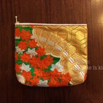帯コスメポーチ（グリーン 金  橙 紅葉）×デニム