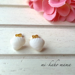 天然ホワイトシェルの一粒ピアス♡Sサイズ♡ゴールド♡