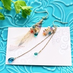 🩵new🌟🪶白い羽根とマリンブルーのしずくのピアス/イヤリング