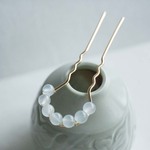 再販　天然石ブルーカルセドニーのかんざし U字 髪飾り ヘアアクセサリー