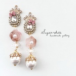 💗 pink amber series ✵  レクタングルビジューと大粒コットンパールの耳飾り  ピアス ・ イヤリング   大ぶり くすみカラー フロストタイプ  